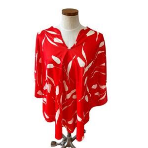 Vintage 60s kaftan tunic coverup red orange floral print